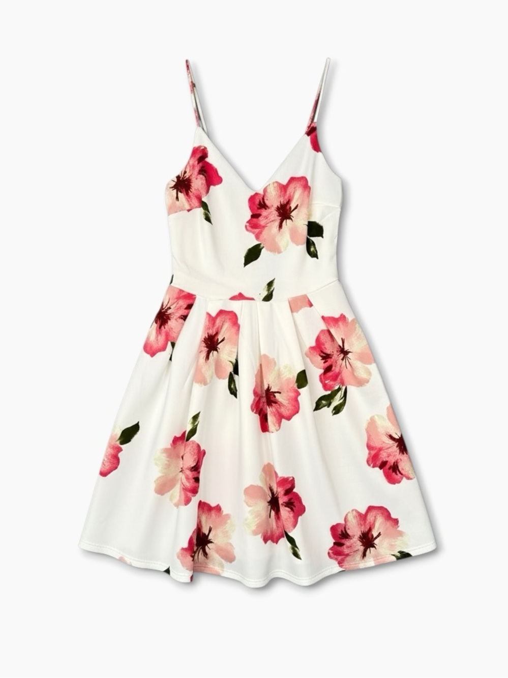 SOPRANO Hibiscus Mini Dress XS White Floral Fit Flare Skater Sundress